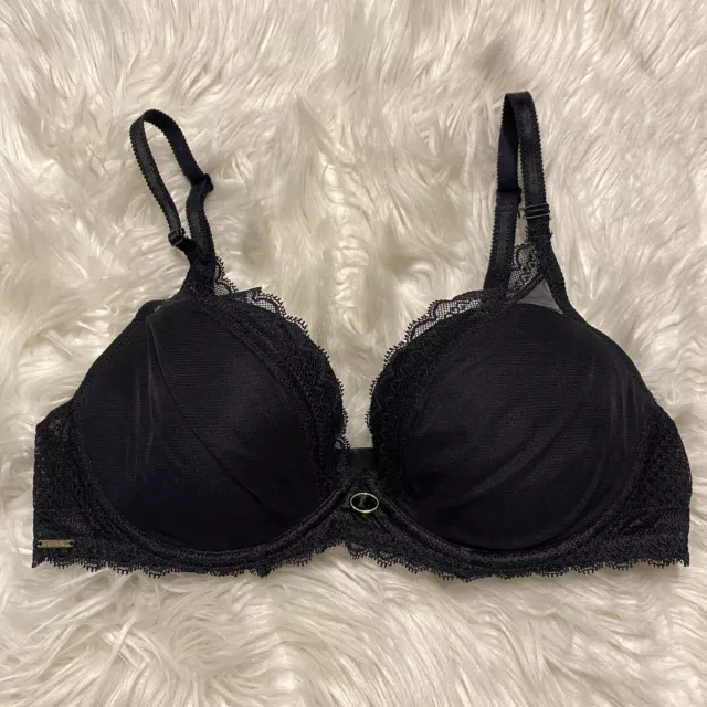 Chantelle 36C Bra Black Parisian Allure Plunge T Shirt Underwire Back Close 2232