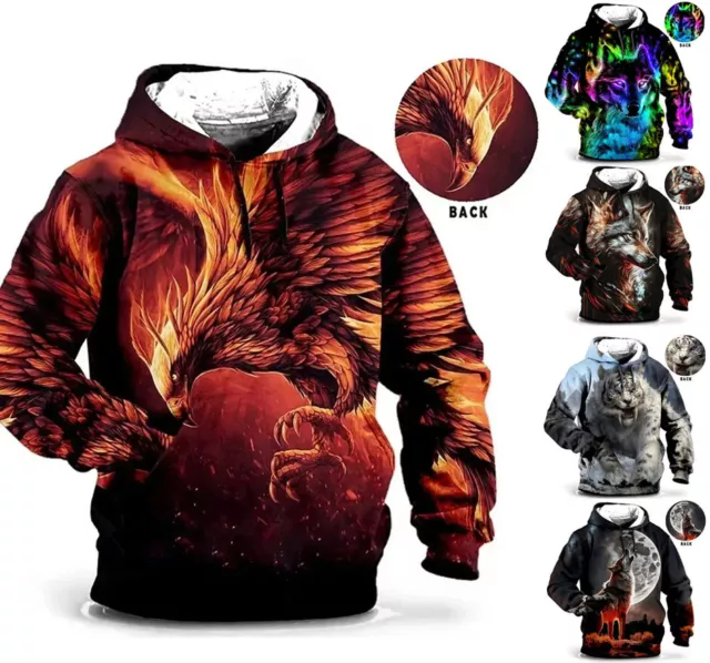 Felpa con cappuccio da uomo Tiger Wolf Eagle design stampa grafica - XS-6XL