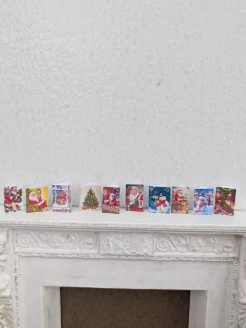 1:12scale Dolls house Miniature  Vintage Style Christmas Cards X 10 Decorative