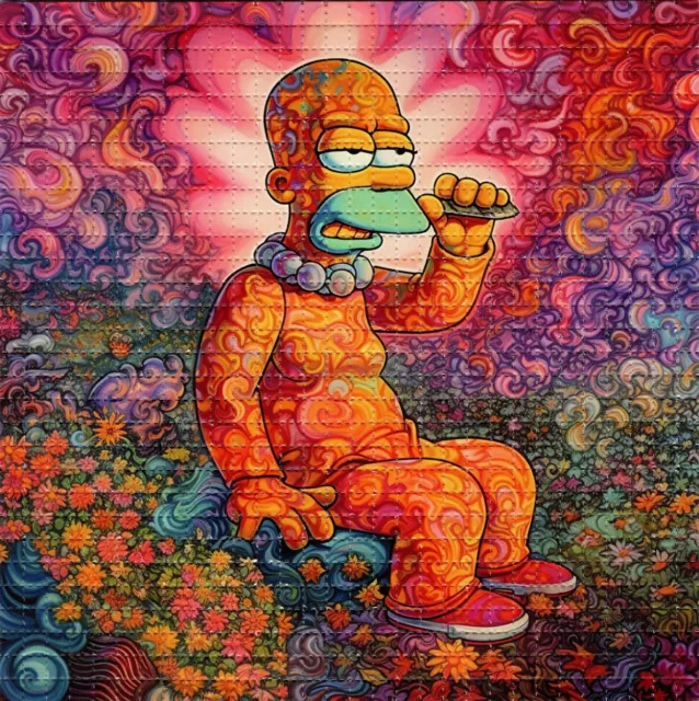 Enlightened Homer Smokes Joint BLOTTER ART perforated tabs psychedelic art