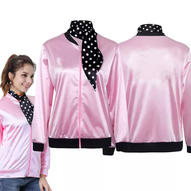 50s Grease Pink Lady Ladies Satin Jacket Fancy Dress Up Costume Cruise AU 8 - 18