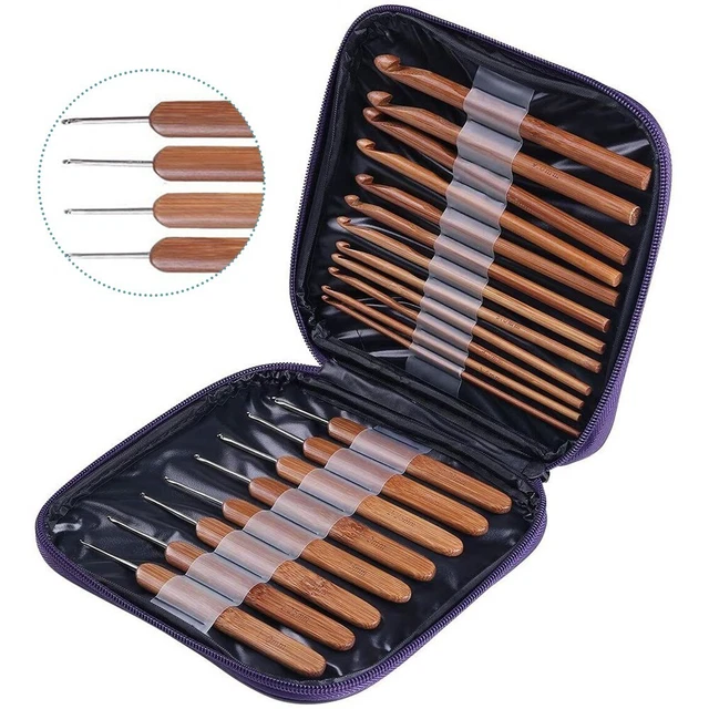 Kit conveniente y práctico para crocheters 20 juegos de agujas de mango de bambú