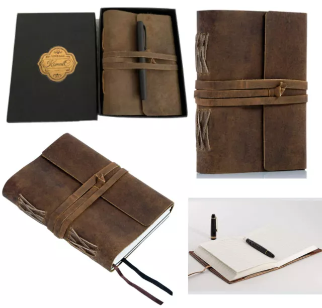 Genuine Leather Journal + Pen Handmade Lined Paper Diaries Gift Writing Notebook