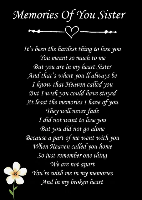 MEMORIES OF YOU Sister Memorial Graveside Funeral Poem Card & Stake F82 ...