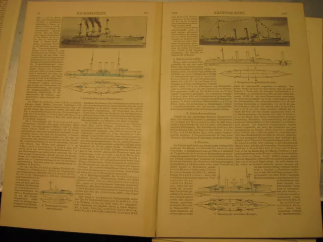 Bilder-4 x Antike Holzstiche Kriegsschiffe-Dampfschiffe Technik mit Bericht 1903 3