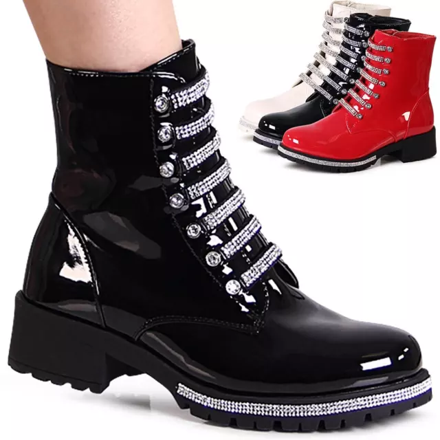 Chaussures Femme Vernis Bottines Paillettes Travailleur Bottes Biker Plateforme