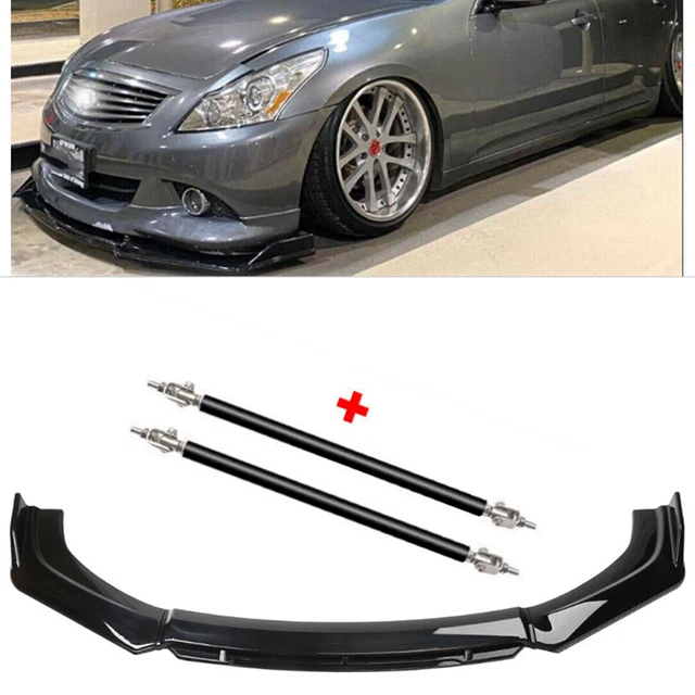 Front Bumper Lip Spoiler Splitter BodGlossy Black Strut For Infiniti G35 Q