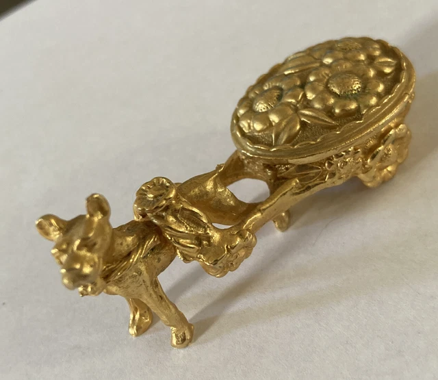 Vintage Dog Pulling Cart Gold Plated Pill Box Vintage Dog Pulling Cart Gold Plated Pill Box