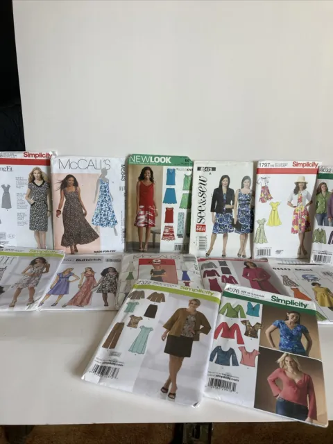Lot of 13 Butterick Simplicity and McCall Uncut And Cut Sewing  Patterns Women's