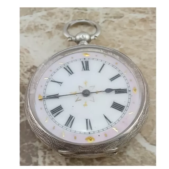 Pretty Silver & Enamel Swiss LEpine KeyWind  Fob Watch 1864 Project