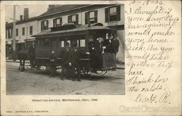 1906 Middletown,OH Street Car Service Warren,Butler County Ohio Postcard Vintage