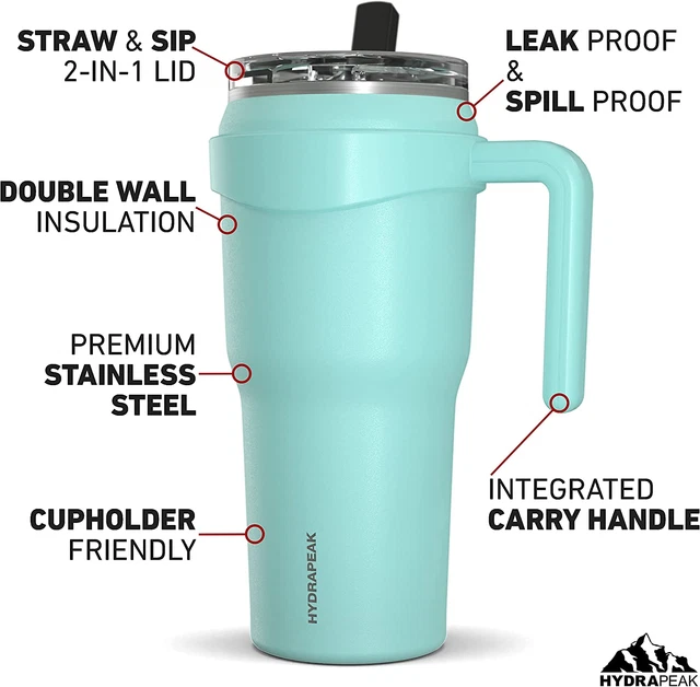 Modern Travel Coffee Mug Insulated Thermal Cup Tumbler Handle Straw Lid 40 Oz