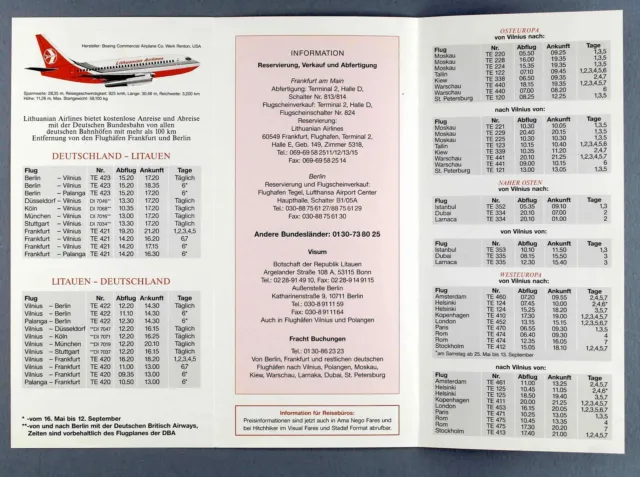 Lithuanian Airlines Airline Timetables X 3 - 1998 2001/02 2002 5
