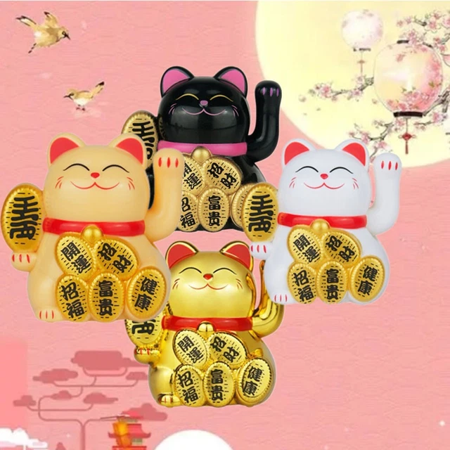Feng Shui Gato de la suerte Coche Adorno Plantas Solares Brazo Inquietante Decoración
