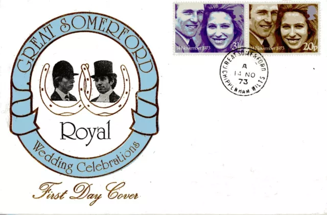 GB FDC 1973 Royal Wedding. Great Somerford, Chippenham CDS pm. Cat £30