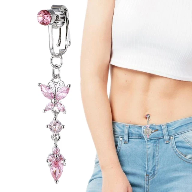 Belly Button Ring Open Navel Ring Pendant Long Dangle Navel Ring Butterfly Heart