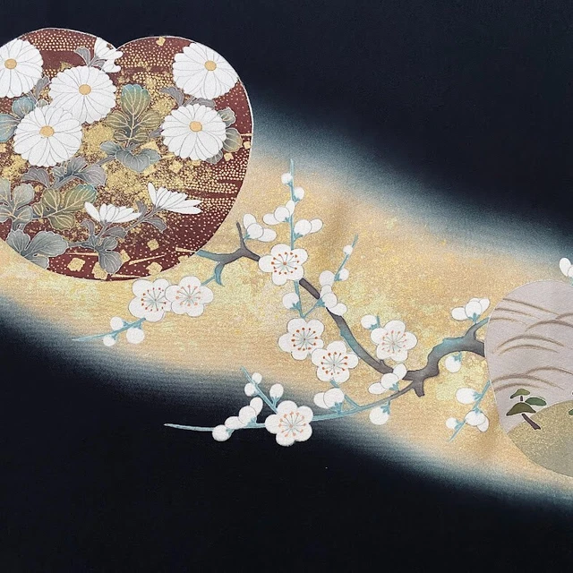 Galaxy #B 14x66 LONG Vintage Tomesode Black Silk Japanese Kimono Fabric ToE14