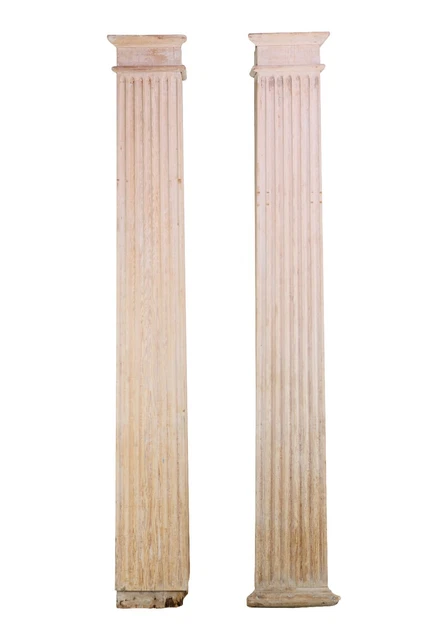 Pair of Antique 7.5 ft Fluted Wood Square Columns