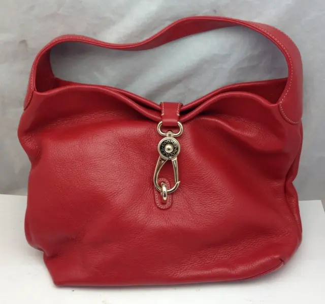 Dooney Bourke Extra Large Logo Lock Hobo Bag Red Pebble Leather JD