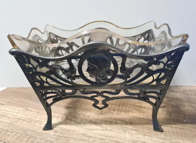 RAR!! Sehr dekorative Jugendstil Jardiniere WMF mit Glaseinsatz, um 1900