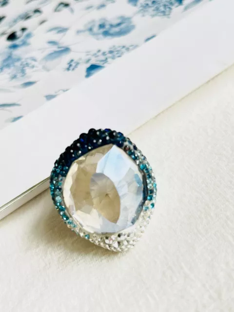 Swarovski Crystal and Zirconia Rhodium-Plated Blue Matrix Ring | Size 8 |  REEDS Jewelers