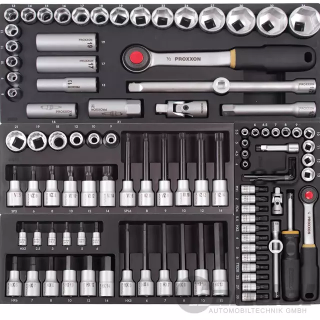 PROXXON JEU DE CLÉS ENFICHABLES 1/2"+1/4" CALE INTÉRIEURE, MULTIDENTE XZN NUSS 101 pièces