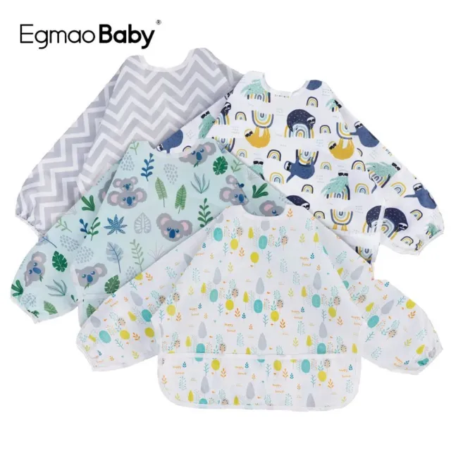 Baberos de manga larga para bebé - delantal de bolsillo impermeable unisex para alimentación infantil babera paño