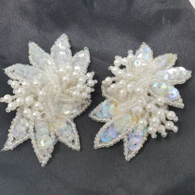 2 Hair Jewelry Clips White Pearls Sequins Beads Wedding First Communion