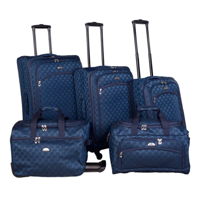 American Flyer Madrid Fabric 5 Piece Spinner Luggage Set in Blue