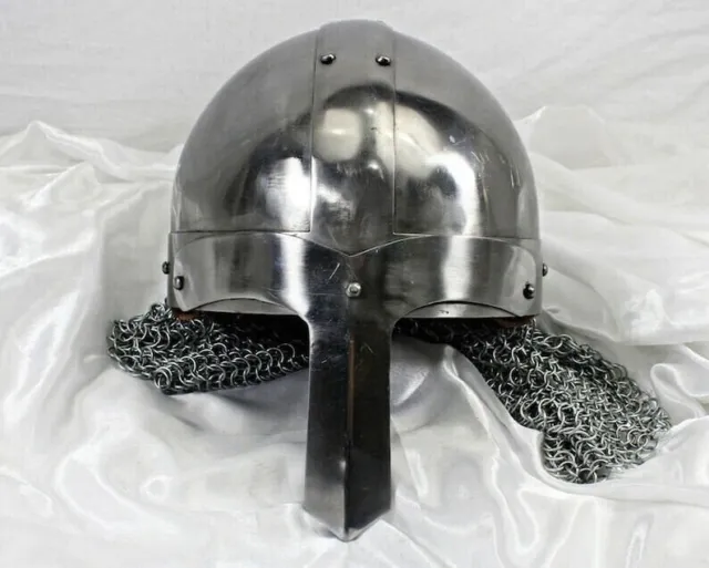 New Medieval Steel Viking Nasal Helmet With Chainmail Hand-Forged Helmet | SCA L