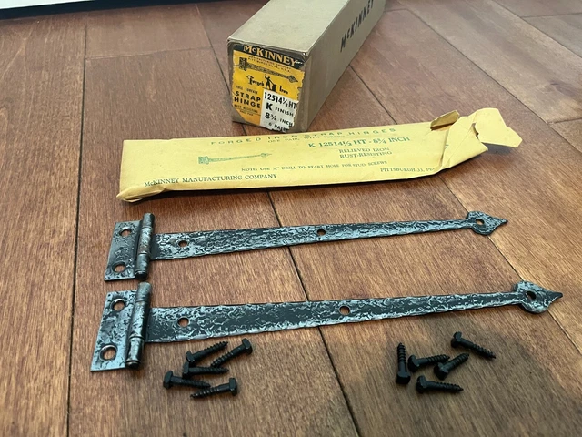 6 PAIR,McKINNEY, Mid Century USA Forged Iron 8 3/4" door Strap hinges,NOS,VTG
