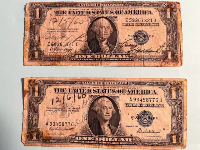2 - 1935F Silver Certificate AUTOGRAPHED Dollars MYSTERY