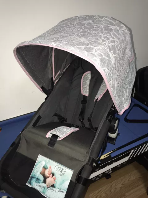 Bugaboo Cameleon Custom Made Extendable Hood Peekaboo Window Melange Grey Pink