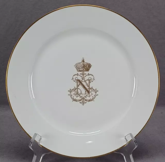 Sevres Napoleon III Service Des Bals Gold Monogram 9 3/8 Inch Plate C. 1858