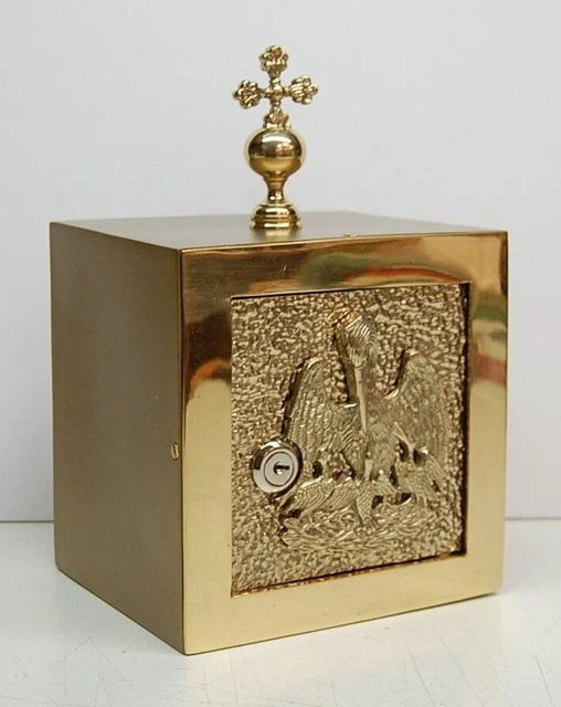 + Small Chapel Size Brass Church Tabernacle, 2 Keys, Pelican (#408) Chalice co.