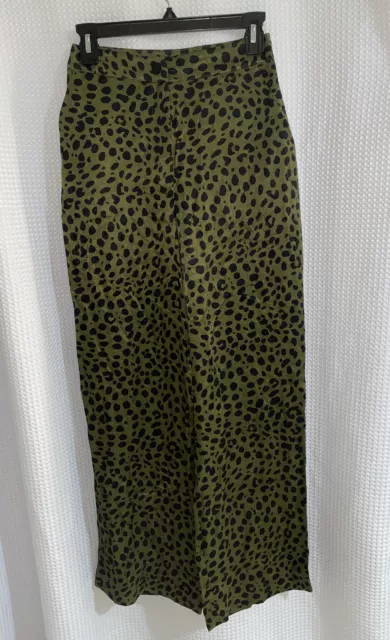 ZARA PAJAMA STYLE Animal Print Satin Black Green Pants Size Small $35.00 -  PicClick