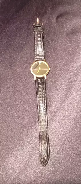 "MOVADO" Museo Quadrante Nero Quadrante Oro Cinturino in Pelle Quarzo Donna