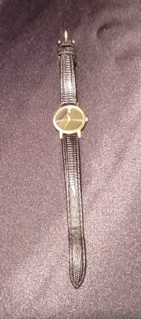 "MOVADO" Museum Gold-tone Black Dial Leather Strap Quartz Ladies Wristwatch