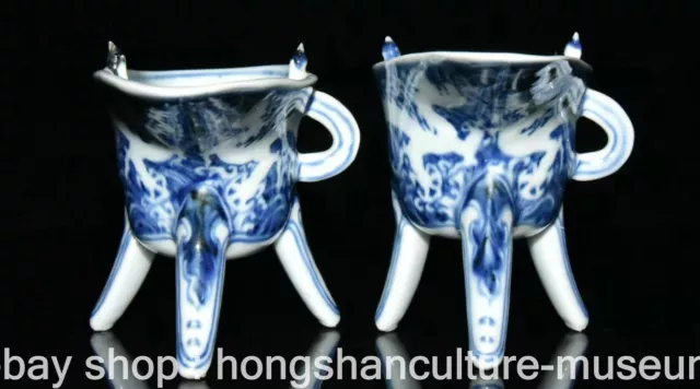 6" Xuande Marked Old Chinese Blue White Porcelain Palace Dragon Wine Cann Pair