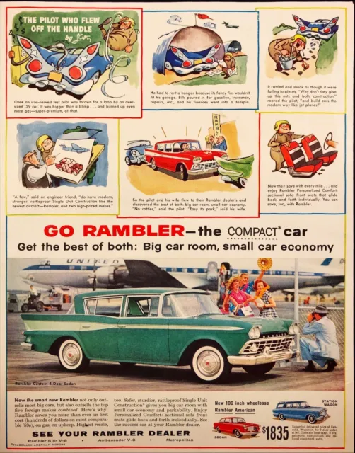 Rambler Compact Car Airliner Pilot Vintage Print Ad 1959
