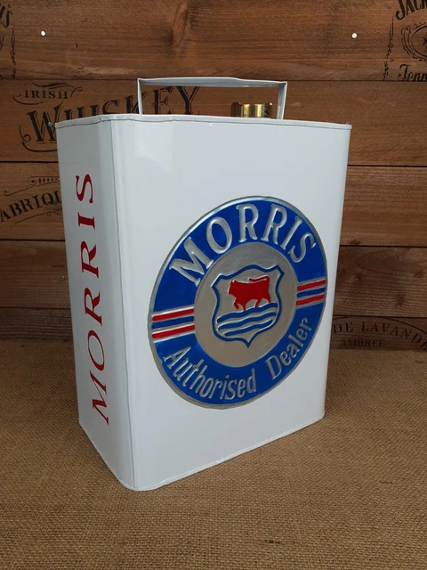 Retro vintage style white Morris Cars Oil petrol can Rectangular shaped