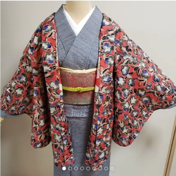 Vintage Japanese Kimono Silk Antique Meisen HAORI Floral pattern