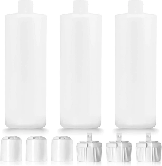 3 Pack 16Oz Plastic Bottle with 6 Caps in 2 Styles - BPA Free Latex-Free, -Grade