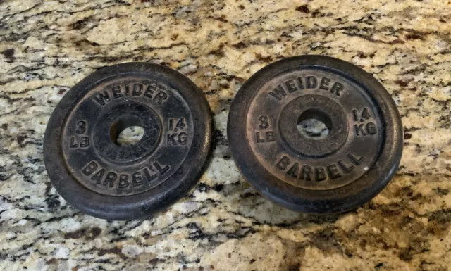 2x Vintage 3LB Weider Barbell Standard Size Weight Plate weights 1"