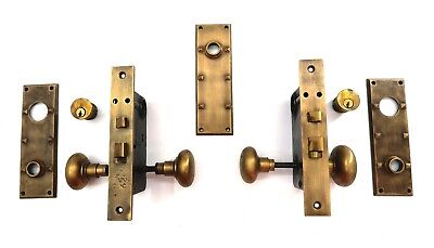2 Antique RUSSWIN Brass Mortise Door Hardware Matched Set Lot Vintage ORIGINAL!!