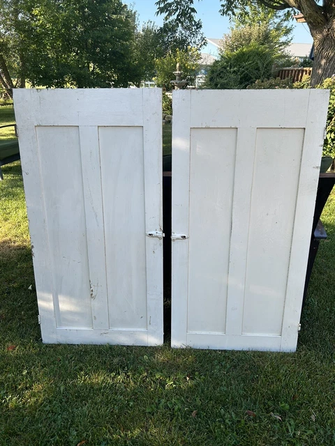 Antique Vintage Pair Wood Panel Cabinet Cupboard Doors