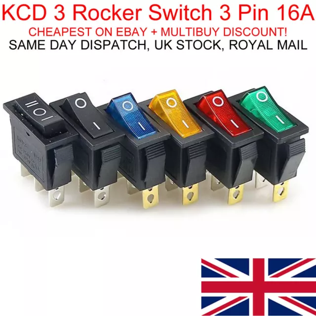 2/3 Position Rectangular Rocker Switch 3 Pin 250V 15A/16A KCD3 ON OFF