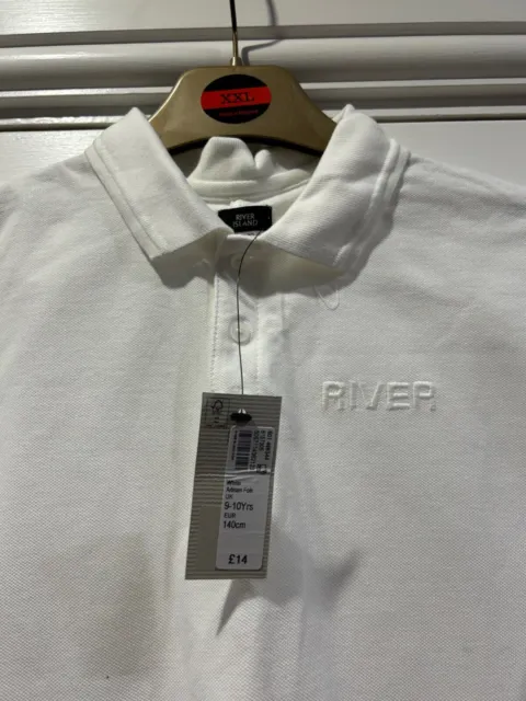 Boys New River Island White Polo Top Age 9/10