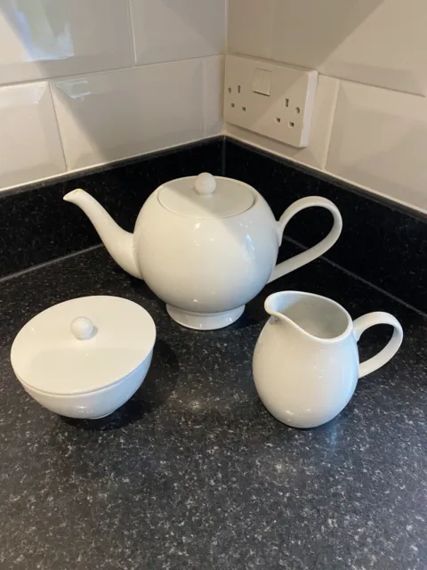 Marks & Spencer Maxim White Teapot & Lid, With Sugar Bowl and Milk Jug Thrown In