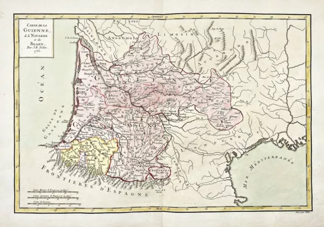 Guyenne Navarre Bearn Bordeaux Bayonne France gravure Karte Nolin Pretot 1762